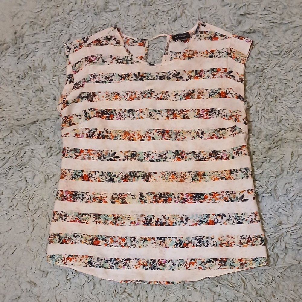 The Limited White Sleeveless Top with Multicolor Floral Stripes